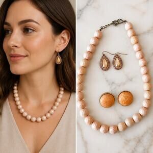 Tuscan Sun Faceted Peach Agate-Style Necklace & Dual Earring Bundle